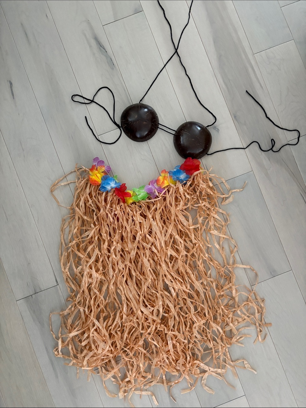 Halloween Hawaiian Grass Skirt and Coconut Top Costume - Brown & Multi